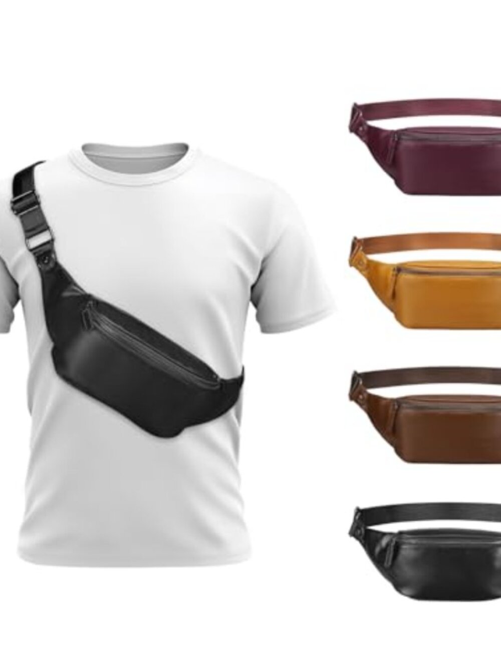 Faux Leather Belt Bag Men Sling Chest Waist Pack Back Zipper